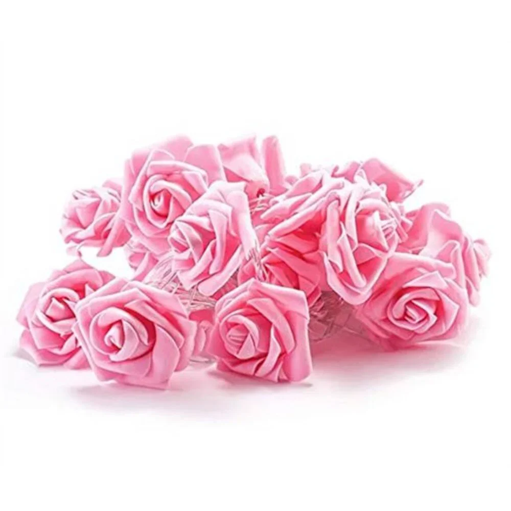 Pink Rose Flower String Lights Battery Operated Warm LED Wedding Party Decor